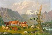 Johann Kaspar Scherrer Weidelandschaft in den Schweizer Bergen mit Katarakt und Gebirgshorizont oil painting reproduction